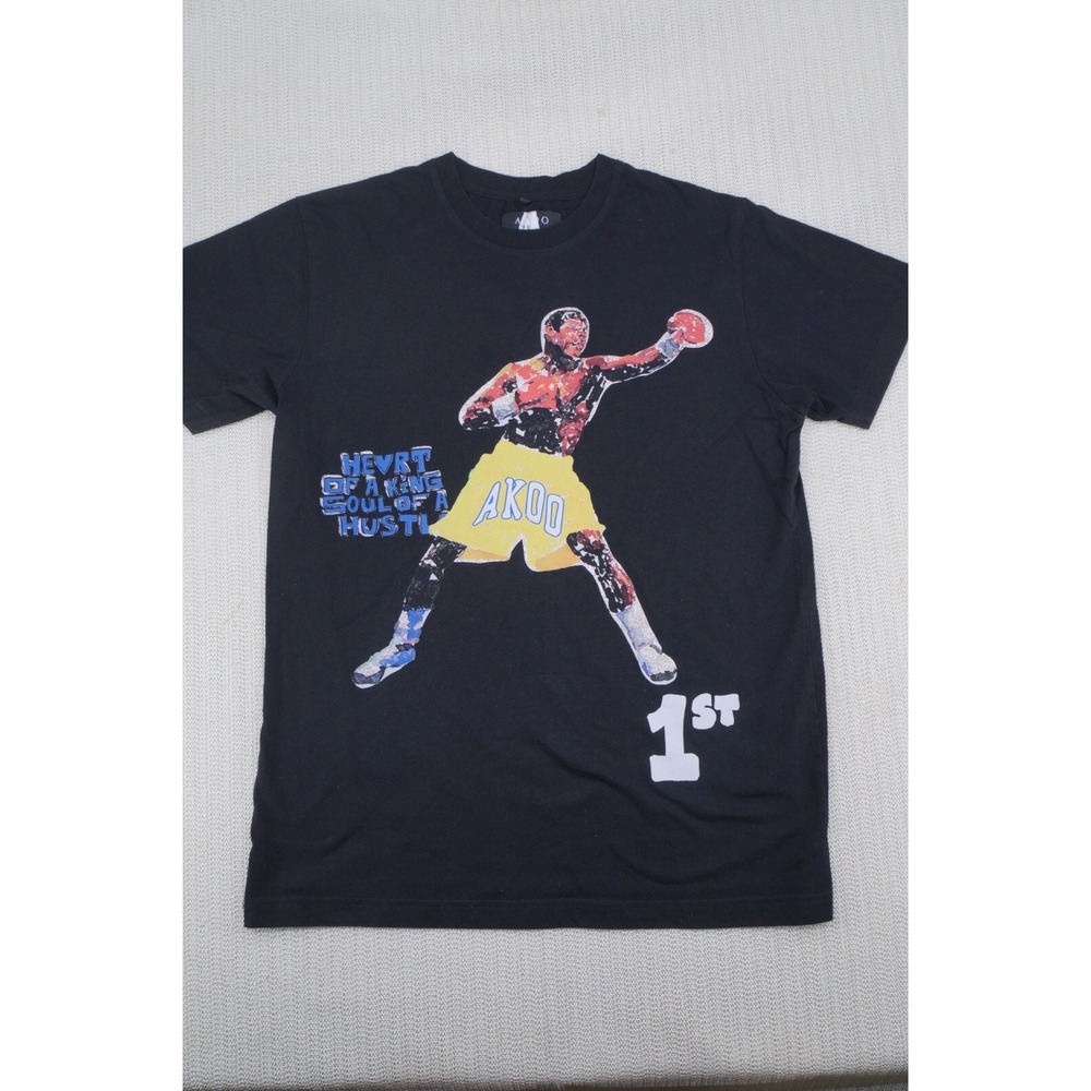 Akoo Shirt Mens Medium Black Glitter Boxer Boxing Graphic Hip Hop Streetwear